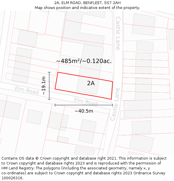 2A, ELM ROAD, BENFLEET, SS7 2AH: Plot and title map