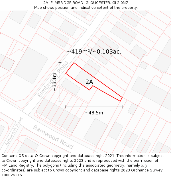 2A, ELMBRIDGE ROAD, GLOUCESTER, GL2 0NZ: Plot and title map