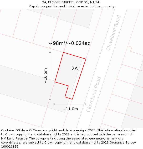 2A, ELMORE STREET, LONDON, N1 3AL: Plot and title map