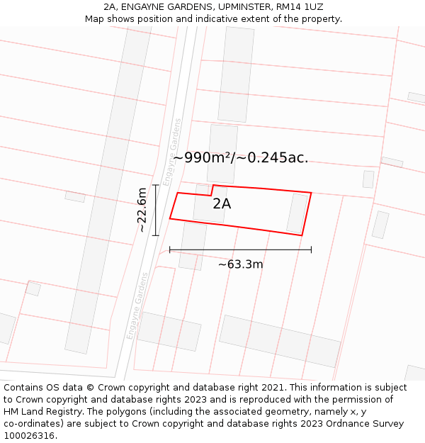 2A, ENGAYNE GARDENS, UPMINSTER, RM14 1UZ: Plot and title map