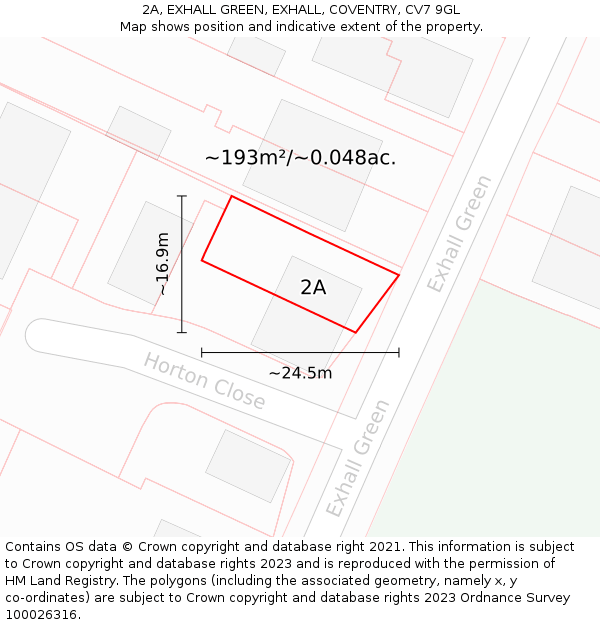 2A, EXHALL GREEN, EXHALL, COVENTRY, CV7 9GL: Plot and title map