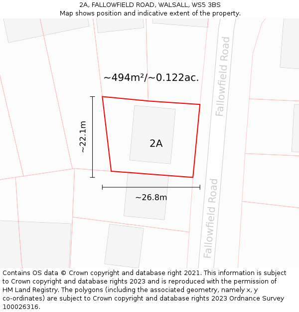 2A, FALLOWFIELD ROAD, WALSALL, WS5 3BS: Plot and title map