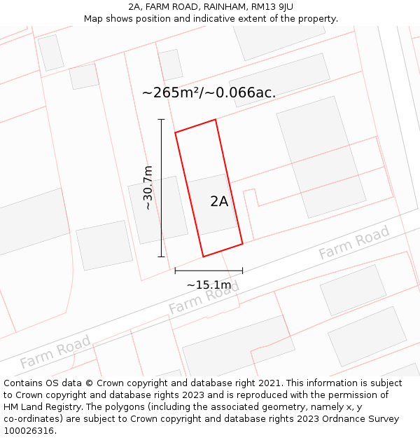 2A, FARM ROAD, RAINHAM, RM13 9JU: Plot and title map