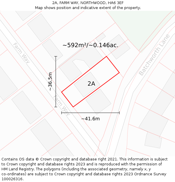 2A, FARM WAY, NORTHWOOD, HA6 3EF: Plot and title map