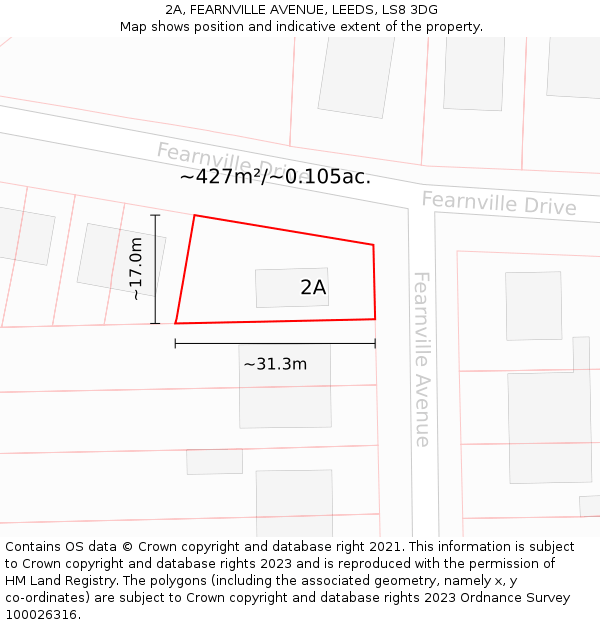 2A, FEARNVILLE AVENUE, LEEDS, LS8 3DG: Plot and title map