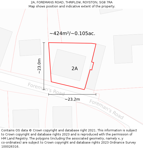 2A, FOREMANS ROAD, THRIPLOW, ROYSTON, SG8 7RA: Plot and title map