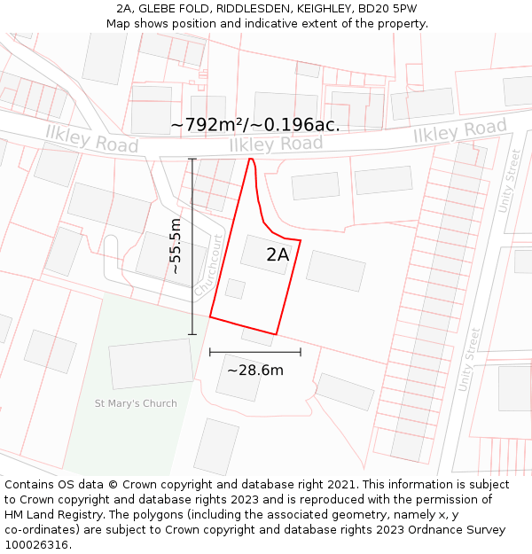 2A, GLEBE FOLD, RIDDLESDEN, KEIGHLEY, BD20 5PW: Plot and title map