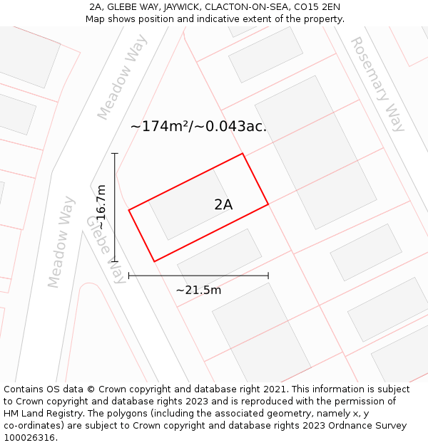 2A, GLEBE WAY, JAYWICK, CLACTON-ON-SEA, CO15 2EN: Plot and title map