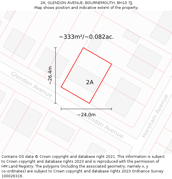 2A, GLENDON AVENUE, BOURNEMOUTH, BH10 7JJ: Plot and title map