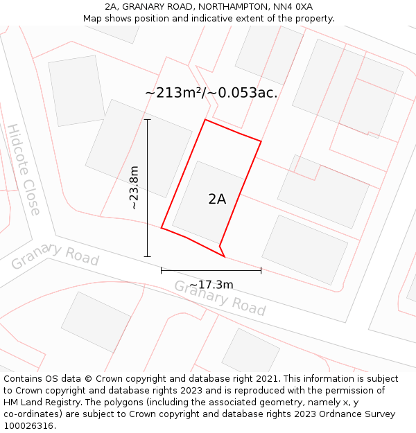 2A, GRANARY ROAD, NORTHAMPTON, NN4 0XA: Plot and title map