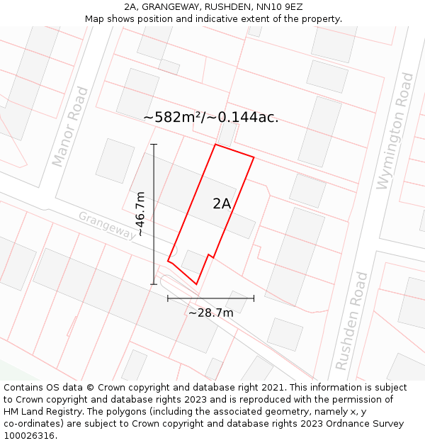 2A, GRANGEWAY, RUSHDEN, NN10 9EZ: Plot and title map