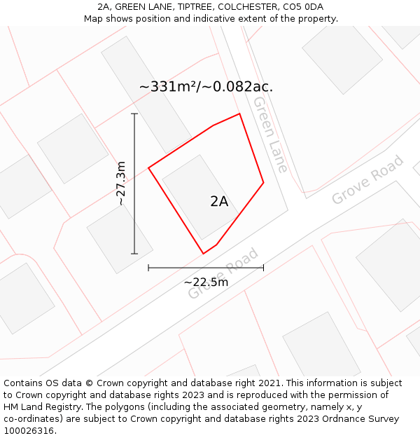 2A, GREEN LANE, TIPTREE, COLCHESTER, CO5 0DA: Plot and title map