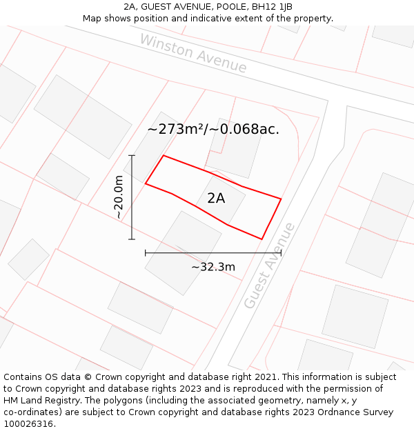 2A, GUEST AVENUE, POOLE, BH12 1JB: Plot and title map