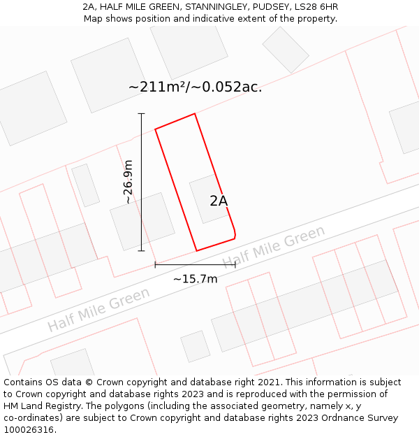 2A, HALF MILE GREEN, STANNINGLEY, PUDSEY, LS28 6HR: Plot and title map