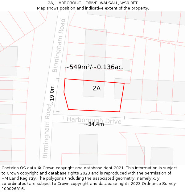 2A, HARBOROUGH DRIVE, WALSALL, WS9 0ET: Plot and title map
