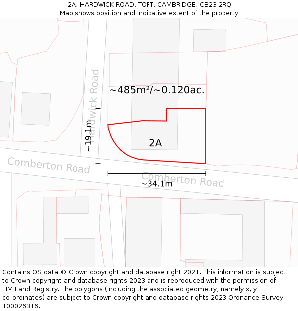 2A, HARDWICK ROAD, TOFT, CAMBRIDGE, CB23 2RQ: Plot and title map