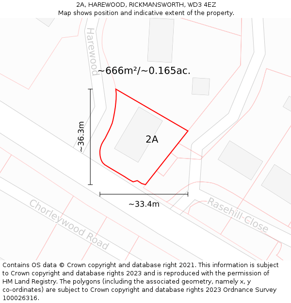 2A, HAREWOOD, RICKMANSWORTH, WD3 4EZ: Plot and title map