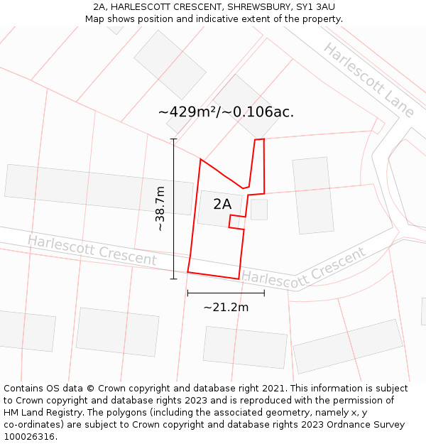 2A, HARLESCOTT CRESCENT, SHREWSBURY, SY1 3AU: Plot and title map