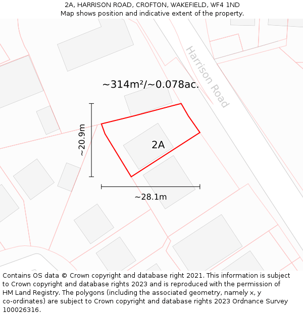 2A, HARRISON ROAD, CROFTON, WAKEFIELD, WF4 1ND: Plot and title map