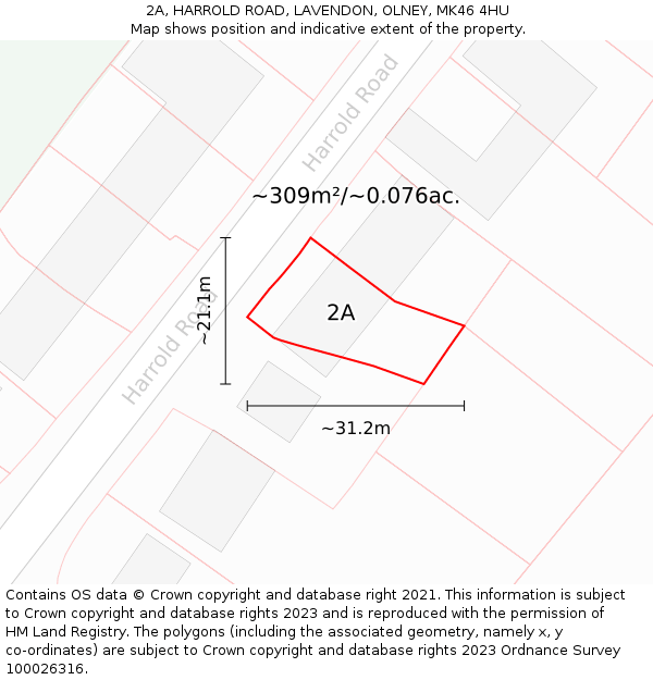 2A, HARROLD ROAD, LAVENDON, OLNEY, MK46 4HU: Plot and title map