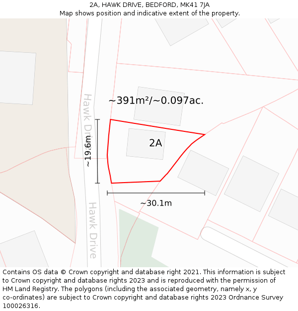 2A, HAWK DRIVE, BEDFORD, MK41 7JA: Plot and title map
