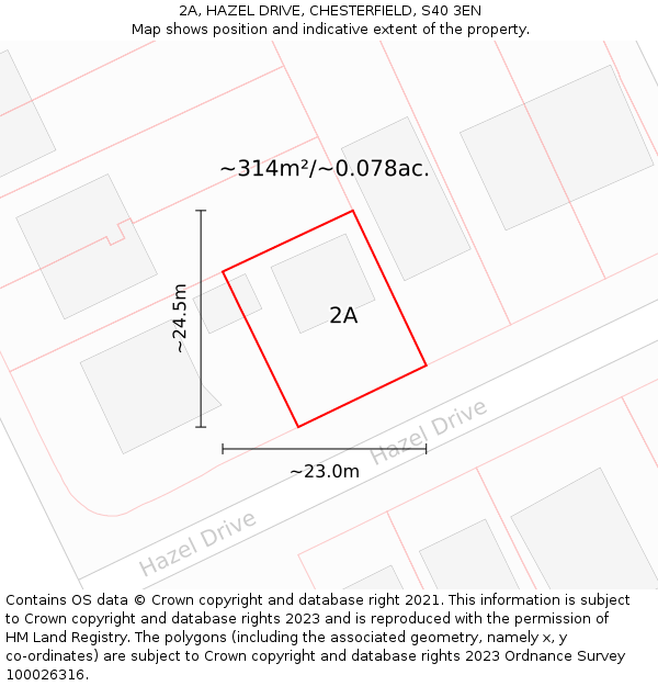2A, HAZEL DRIVE, CHESTERFIELD, S40 3EN: Plot and title map
