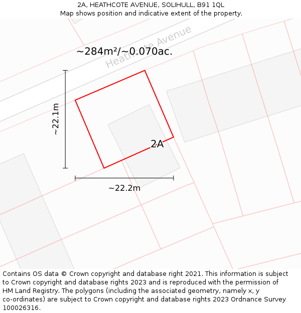 2A, HEATHCOTE AVENUE, SOLIHULL, B91 1QL: Plot and title map