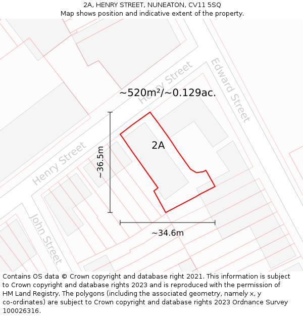 2A, HENRY STREET, NUNEATON, CV11 5SQ: Plot and title map