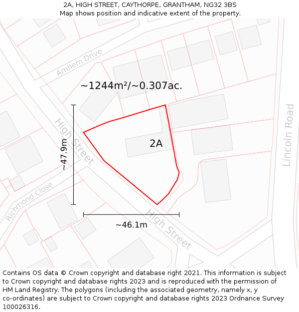 2A, HIGH STREET, CAYTHORPE, GRANTHAM, NG32 3BS: Plot and title map