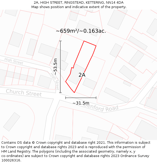 2A, HIGH STREET, RINGSTEAD, KETTERING, NN14 4DA: Plot and title map