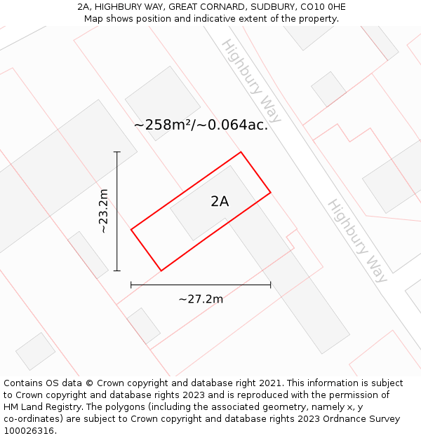 2A, HIGHBURY WAY, GREAT CORNARD, SUDBURY, CO10 0HE: Plot and title map