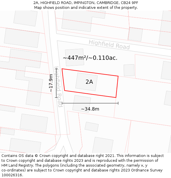 2A, HIGHFIELD ROAD, IMPINGTON, CAMBRIDGE, CB24 9PF: Plot and title map