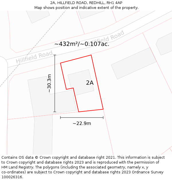 2A, HILLFIELD ROAD, REDHILL, RH1 4AP: Plot and title map