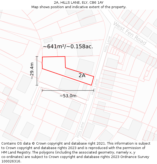 2A, HILLS LANE, ELY, CB6 1AY: Plot and title map