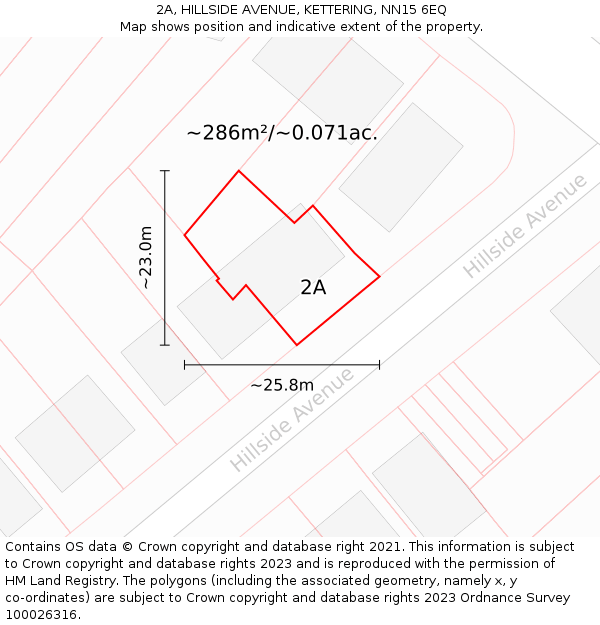 2A, HILLSIDE AVENUE, KETTERING, NN15 6EQ: Plot and title map