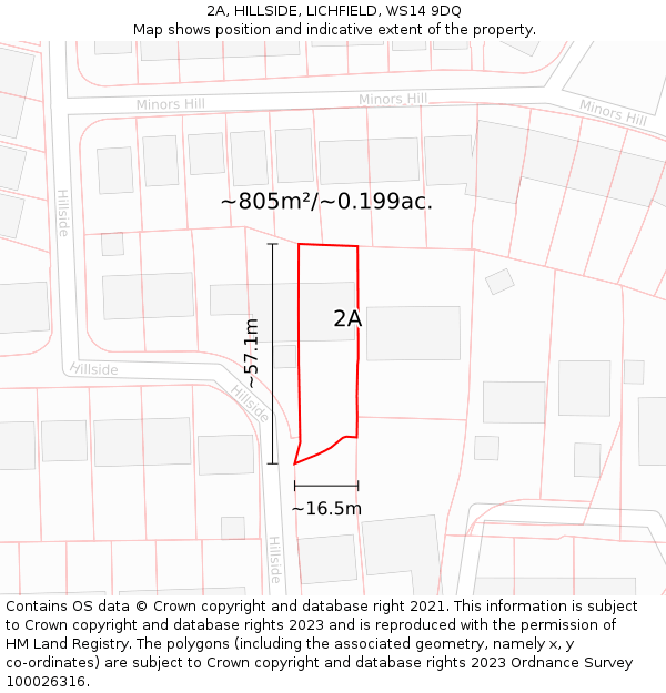 2A, HILLSIDE, LICHFIELD, WS14 9DQ: Plot and title map