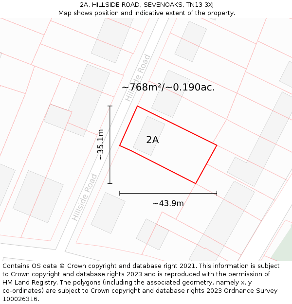 2A, HILLSIDE ROAD, SEVENOAKS, TN13 3XJ: Plot and title map