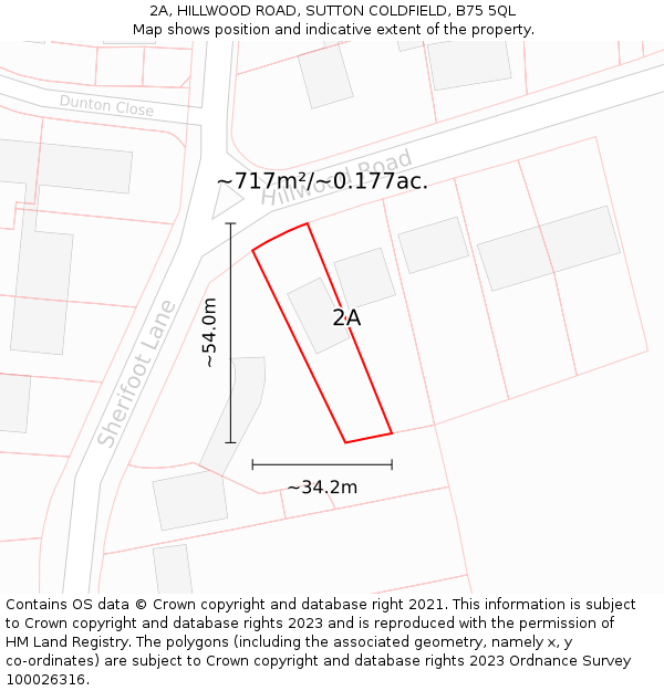 2A, HILLWOOD ROAD, SUTTON COLDFIELD, B75 5QL: Plot and title map