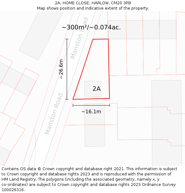 2A, HOME CLOSE, HARLOW, CM20 3PB: Plot and title map