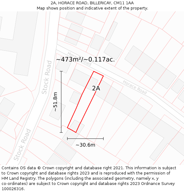 2A, HORACE ROAD, BILLERICAY, CM11 1AA: Plot and title map