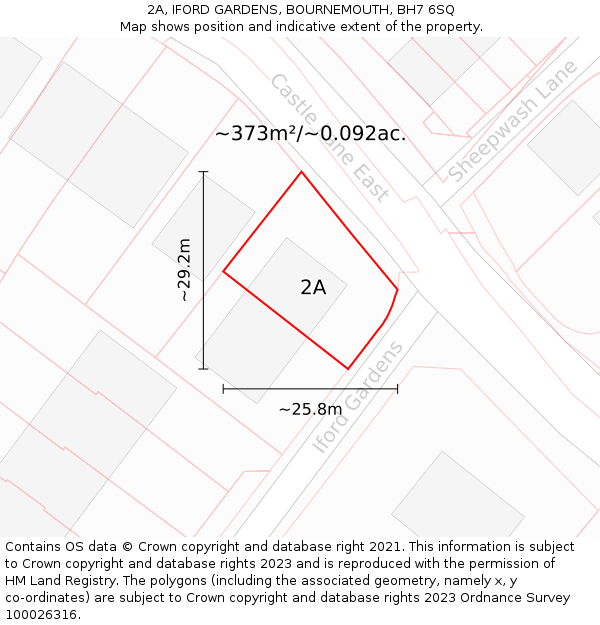 2A, IFORD GARDENS, BOURNEMOUTH, BH7 6SQ: Plot and title map