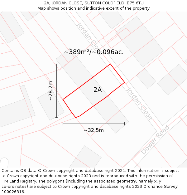2A, JORDAN CLOSE, SUTTON COLDFIELD, B75 6TU: Plot and title map