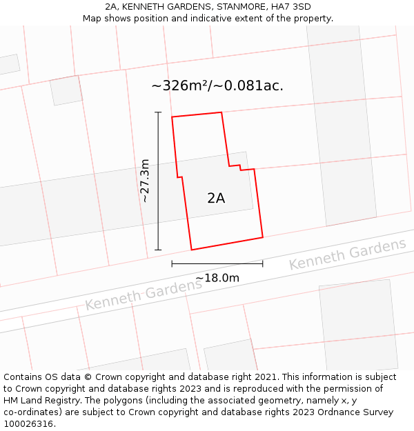 2A, KENNETH GARDENS, STANMORE, HA7 3SD: Plot and title map