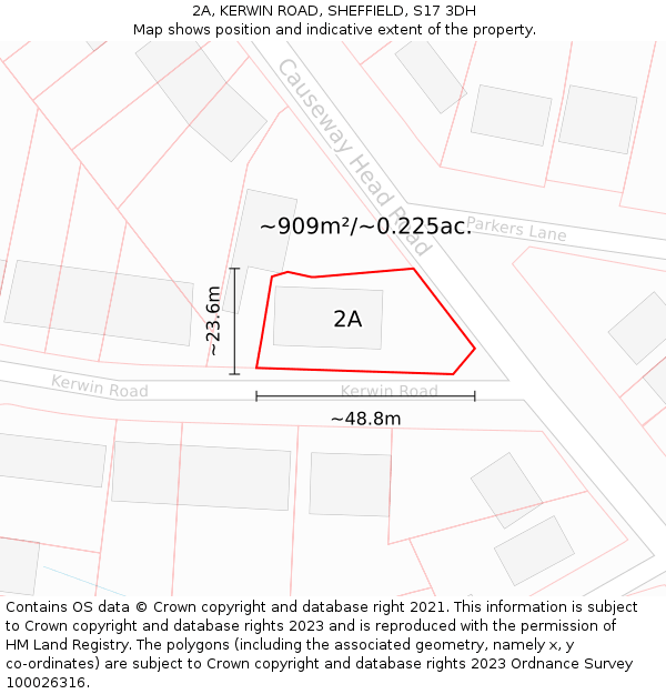 2A, KERWIN ROAD, SHEFFIELD, S17 3DH: Plot and title map