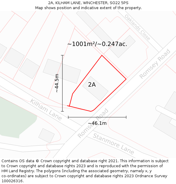 2A, KILHAM LANE, WINCHESTER, SO22 5PS: Plot and title map