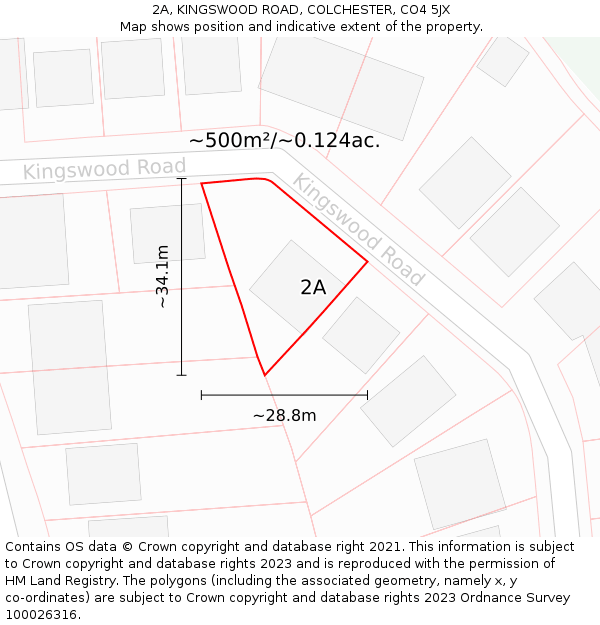 2A, KINGSWOOD ROAD, COLCHESTER, CO4 5JX: Plot and title map
