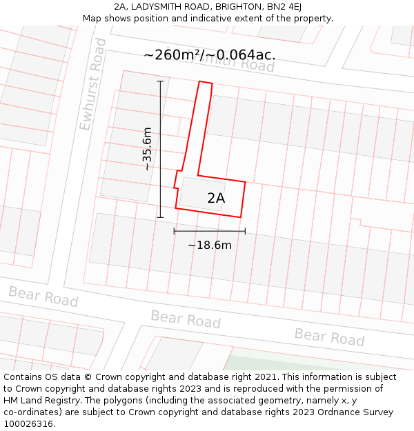 2A, LADYSMITH ROAD, BRIGHTON, BN2 4EJ: Plot and title map