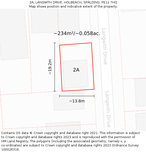 2A, LANGWITH DRIVE, HOLBEACH, SPALDING, PE12 7HQ: Plot and title map