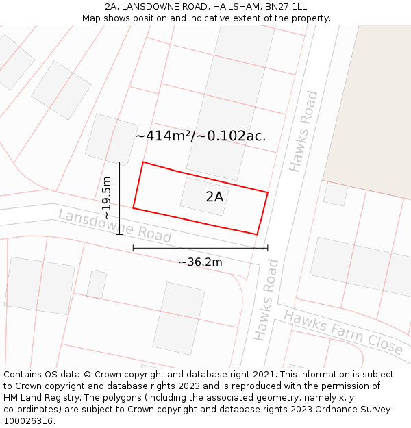 2A, LANSDOWNE ROAD, HAILSHAM, BN27 1LL: Plot and title map