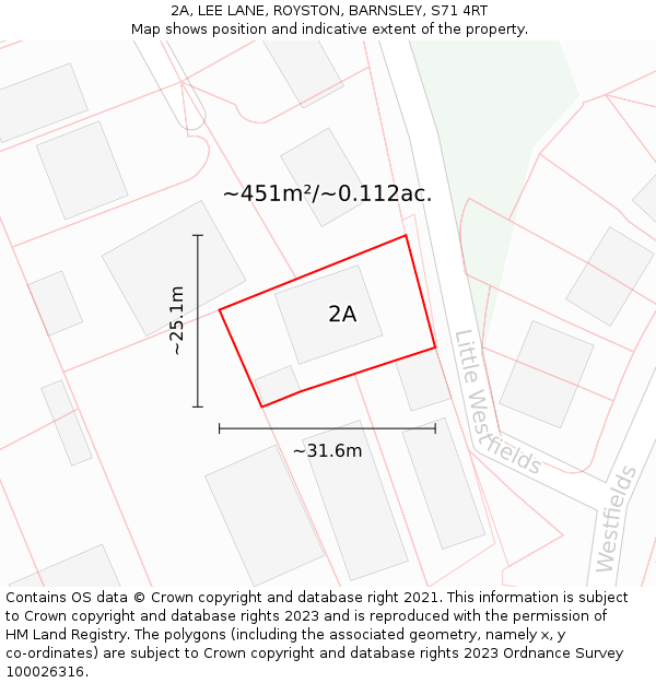 2A, LEE LANE, ROYSTON, BARNSLEY, S71 4RT: Plot and title map